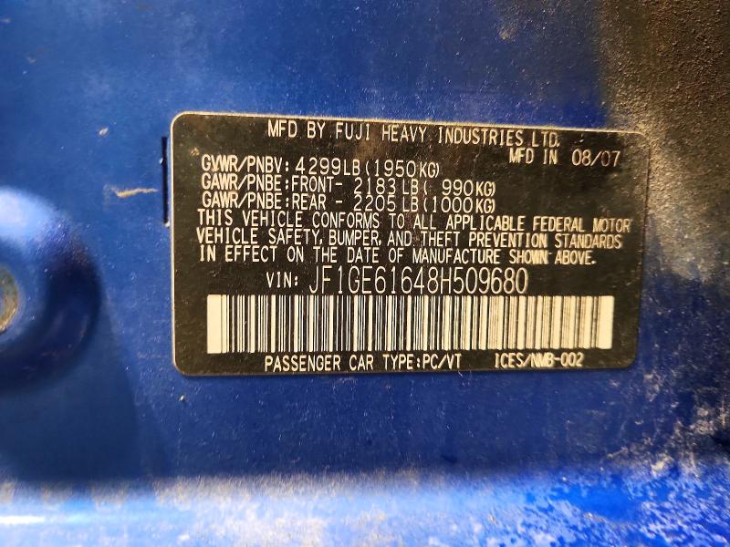 Продаж на аукціоні авто 2008 Subaru Impreza, vin: JF1GE61648H509680, номер лоту: 45539116