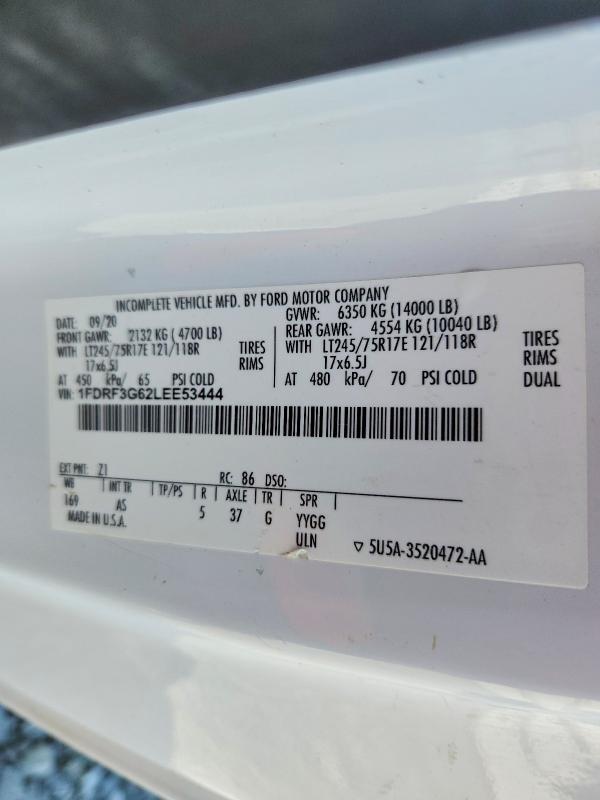 2020 Ford F350 მანქანა იყიდება აუქციონზე, vin: 1FDRF3G62LEE53444, აუქციონის ნომერი: 45639236