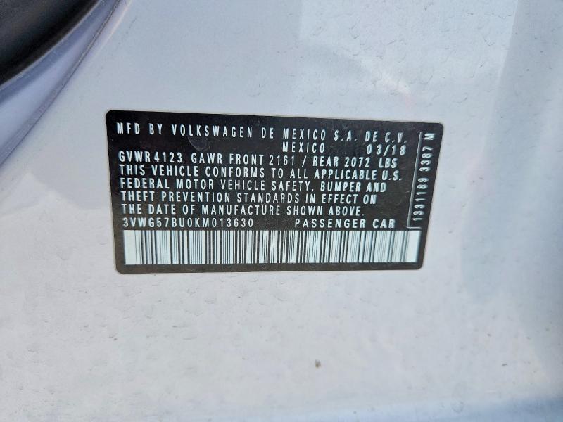 Продаж на аукціоні авто 2019 Volkswagen Jetta, vin: 3VWG57BU0KM013630, номер лоту: 47905166