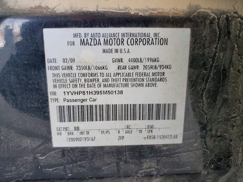 46922166 :رقم المزاد ، 1YVHP81H395M50138 vin ، 2009 Mazda 6 مزاد بيع