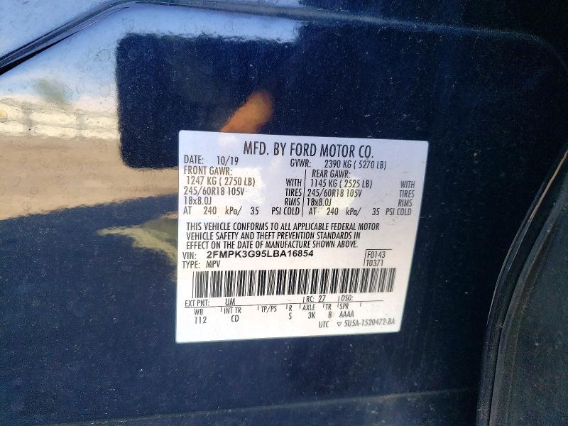2020 Ford Edge მანქანა იყიდება აუქციონზე, vin: 2FMPK3G95LBA16854, აუქციონის ნომერი: 47317696