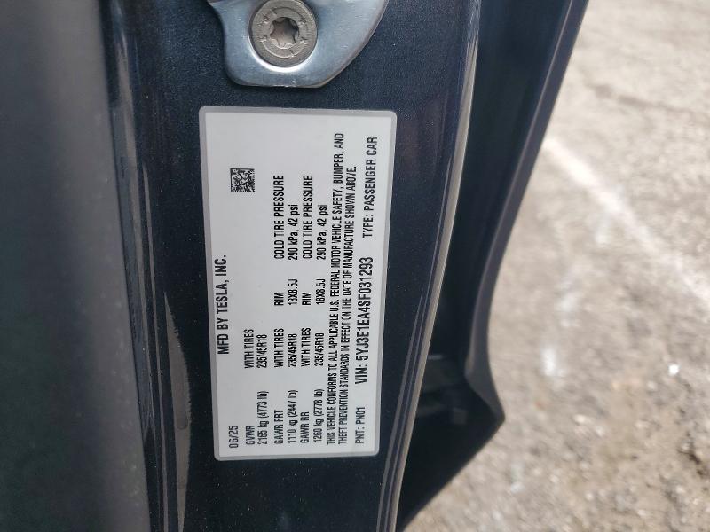 Aukcja sprzedaży 2025 Tesla Model 3, vin: 5YJ3E1EA4SF031293, numer aukcji: 41828776