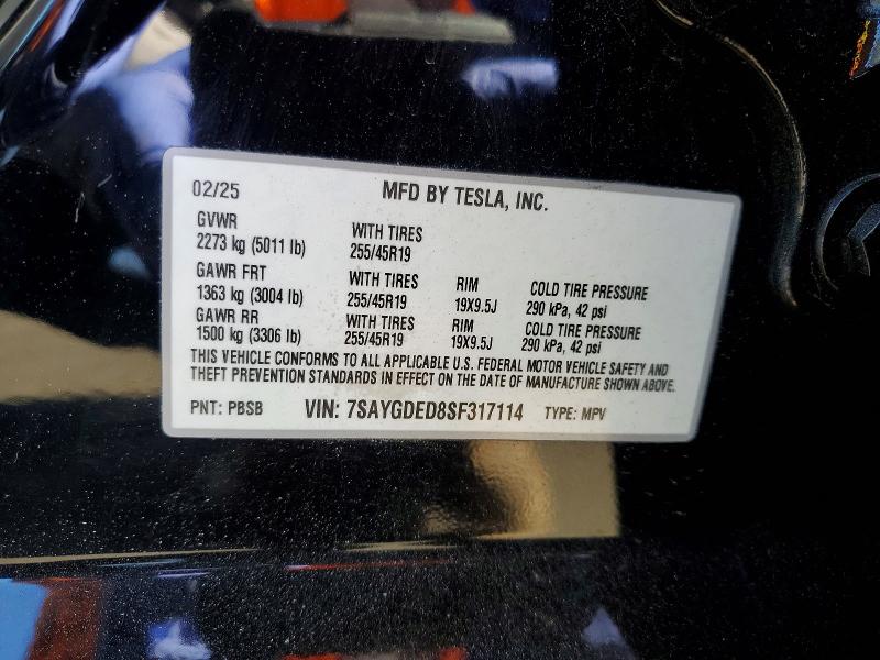 2025 Tesla Model Y მანქანა იყიდება აუქციონზე, vin: 7SAYGDED8SF317114, აუქციონის ნომერი: 46521846