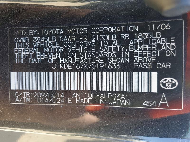 Aukcja sprzedaży 2007 Scion Tc, vin: JTKDE167X70191636, numer aukcji: 47044316