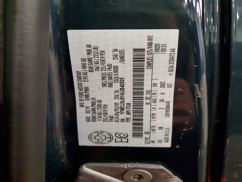 Aukcja sprzedaży 2019 Ford Escape, vin: 1FMCU9J91KUB40505, numer aukcji: 48109596