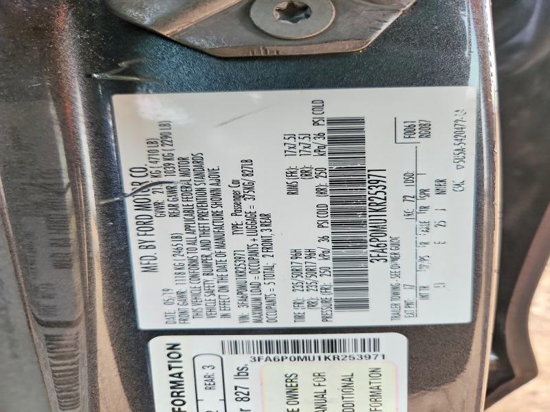 47239766 :رقم المزاد ، 3FA6P0MU1KR253971 vin ، 2019 Ford Fusion مزاد بيع