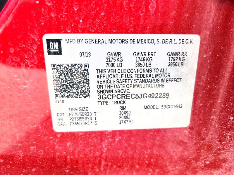 Продажа на аукционе авто 2018 Chevrolet Silverado, vin: 3GCPCREC5JG492289, номер лота: 46343826