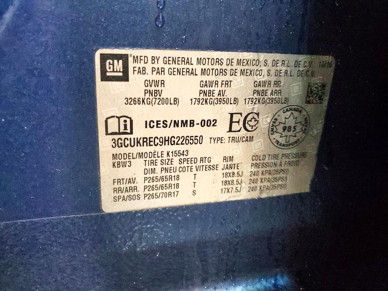 Aukcja sprzedaży 2017 Chevrolet Silverado, vin: 3GCUKREC9HG226550, numer aukcji: 45606506