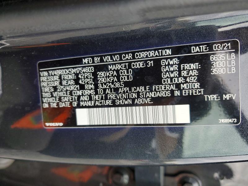 Продаж на аукціоні авто 2021 Volvo Xc90, vin: YV4BR0CK5M1754603, номер лоту: 48061496