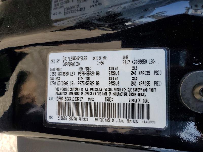 2004 Dodge Ram 1500 მანქანა იყიდება აუქციონზე, vin: 1D7HA18DX4J183717, აუქციონის ნომერი: 47371576