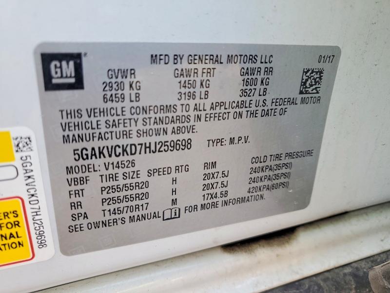 79393795 :رقم المزاد ، 5GAKVCKD7HJ259698 vin ، 2017 Buick Enclave مزاد بيع