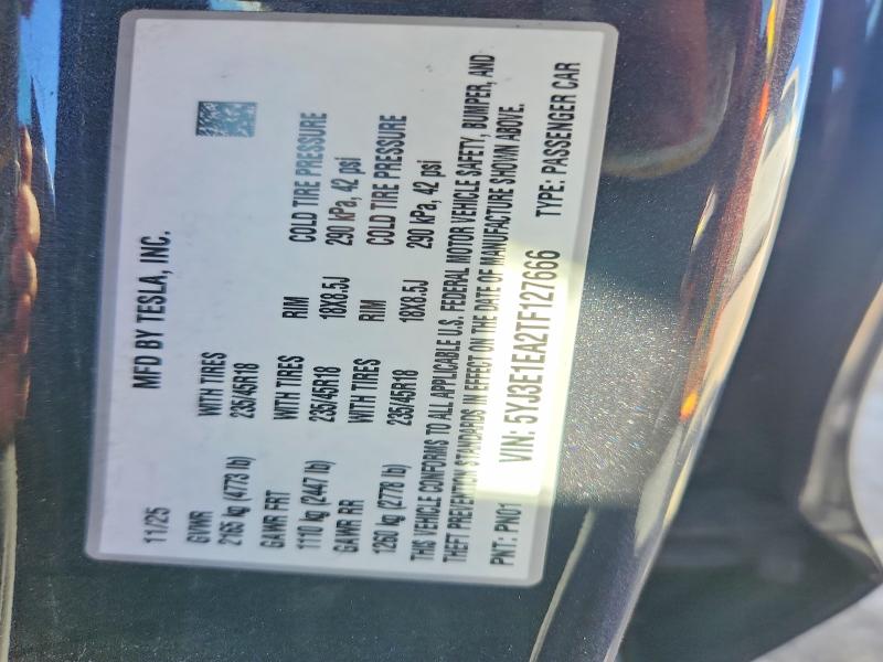 Aukcja sprzedaży 2026 Tesla Model 3, vin: 5YJ3E1EA2TF127666, numer aukcji: 79124625
