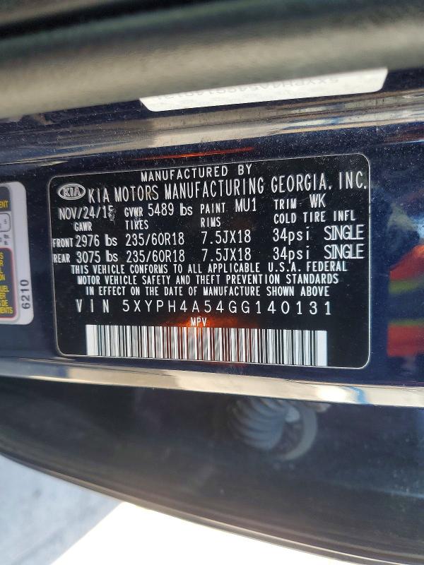Aukcja sprzedaży 2016 Kia Sorento, vin: 5XYPH4A54GG140131, numer aukcji: 47102456