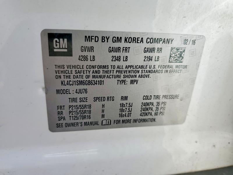 46524006 :رقم المزاد ، KL4CJ1SM6GB634101 vin ، 2016 Buick Encore مزاد بيع