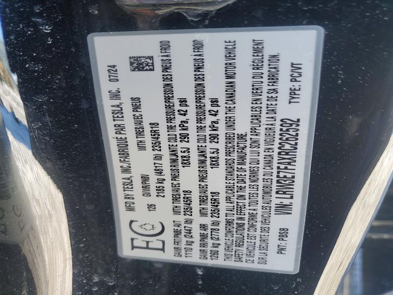 Aukcja sprzedaży 2024 Tesla Model 3, vin: LRW3E7FAXRC262592, numer aukcji: 47332956