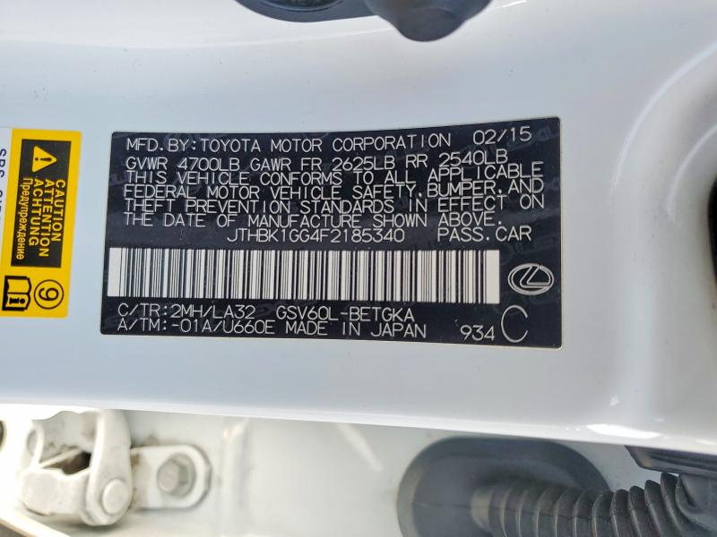 46065806 :رقم المزاد ، JTHBK1GG4F2185340 vin ، 2015 Lexus Es 350 مزاد بيع