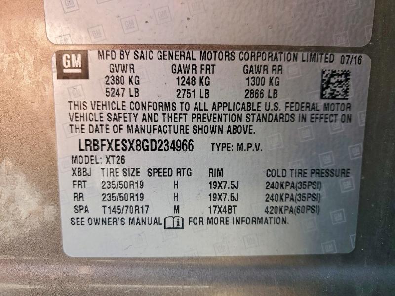 Aukcja sprzedaży 2016 Buick Envision, vin: LRBFXESX8GD234966, numer aukcji: 45919156