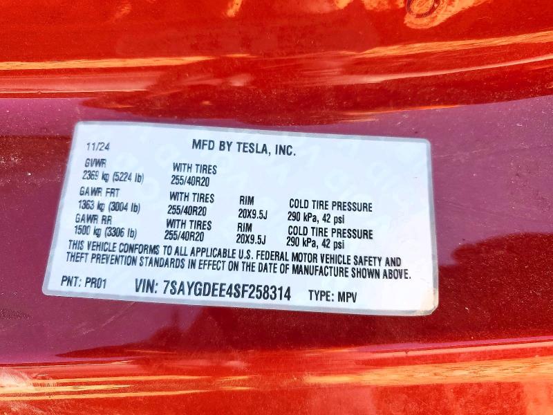 2025 Tesla Model Y მანქანა იყიდება აუქციონზე, vin: 7SAYGDEE4SF258314, აუქციონის ნომერი: 45802376