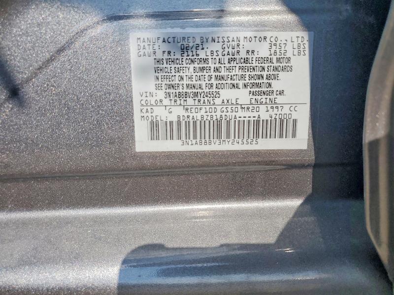 Aukcja sprzedaży 2021 Nissan Sentra, vin: 3N1AB8BV3MY245525, numer aukcji: 45672986