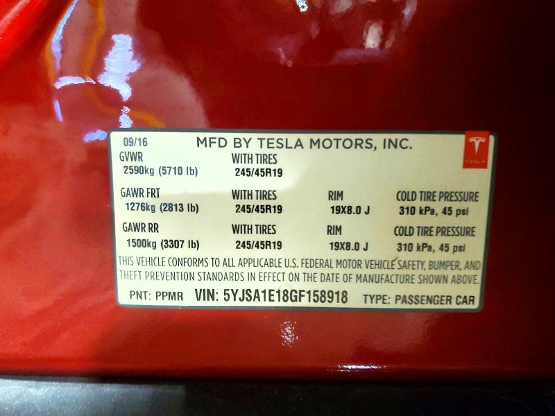 Aukcja sprzedaży 2016 Tesla Model S, vin: 5YJSA1E18GF158918, numer aukcji: 47997346