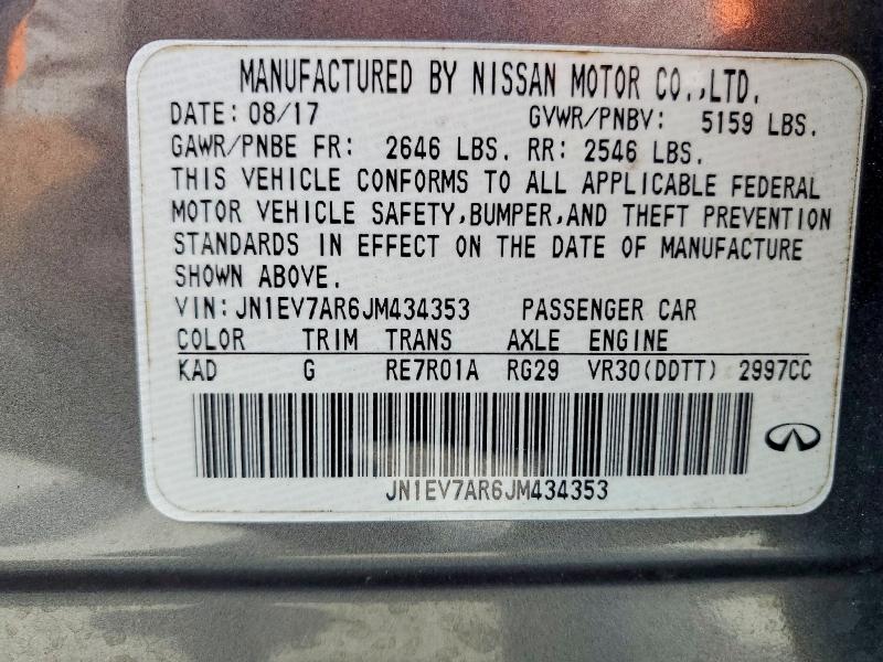 46634656 :رقم المزاد ، JN1EV7AR6JM434353 vin ، 2018 Infiniti Q50 مزاد بيع