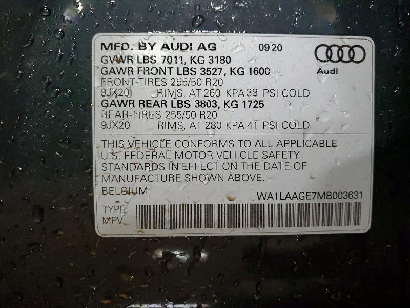 46695996 :رقم المزاد ، WA1LAAGE7MB003631 vin ، 2021 Audi E-tron مزاد بيع