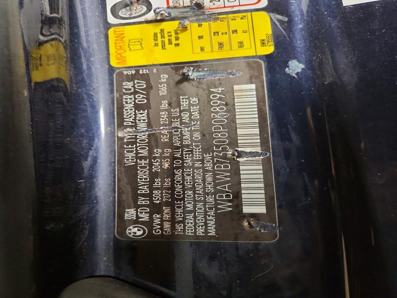 79848565 :رقم المزاد ، WBAWB73508P038994 vin ، 2008 Bmw 335 مزاد بيع