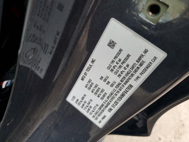 Продажа на аукционе авто 2021 Tesla Model 3, vin: 5YJ3E1EB4MF847898, номер лота: 79987815