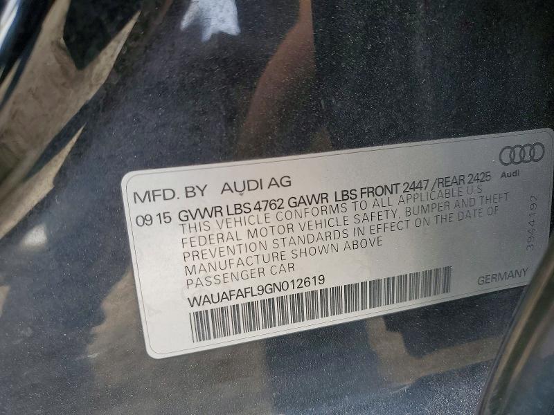 2016 Audi A4 მანქანა იყიდება აუქციონზე, vin: WAUAFAFL9GN012619, აუქციონის ნომერი: 47019356