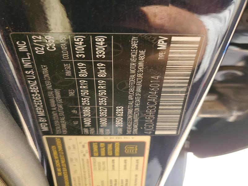 45832326 :رقم المزاد ، 4JGDA5HB3CA046014 vin ، 2012 Mercedes-benz Ml مزاد بيع