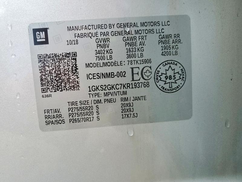Auction sale of the 2019 Gmc Yukon Xl, vin: 1GKS2GKC7KR193768, lot number: 47340736