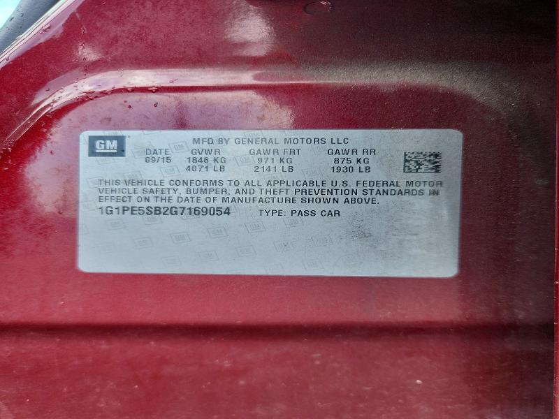 47756036 :رقم المزاد ، 1G1PE5SB2G7169054 vin ، 2016 Chevrolet Cruze Limited مزاد بيع