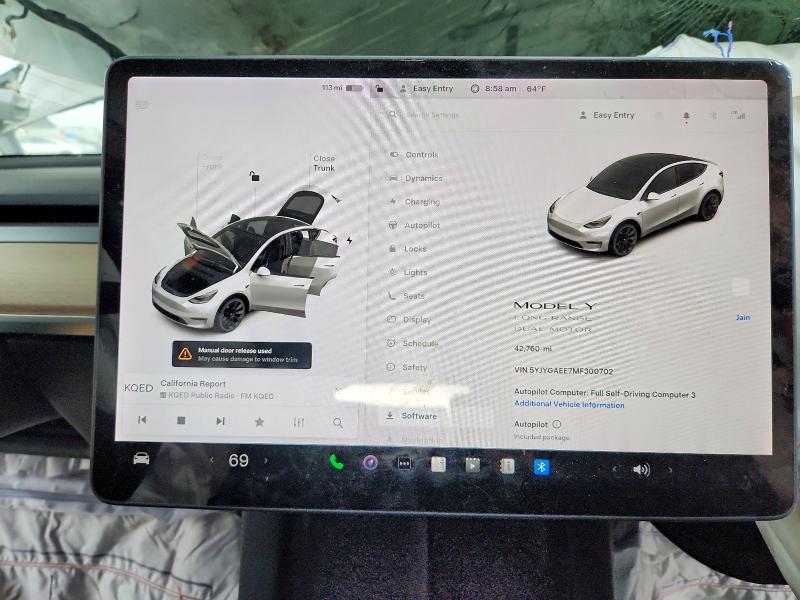 2021 Tesla Model Y მანქანა იყიდება აუქციონზე, vin: 5YJYGAEE7MF300702, აუქციონის ნომერი: 48174136