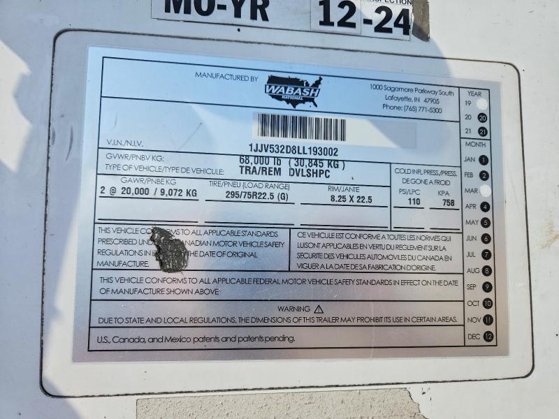2020 Wabash Dvlshpc მანქანა იყიდება აუქციონზე, vin: 1JJV532D8LL193002, აუქციონის ნომერი: 47735756