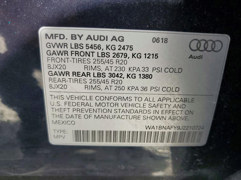 45506436 :رقم المزاد ، WA1BNAFY9J2210724 vin ، 2018 Audi Q5 مزاد بيع