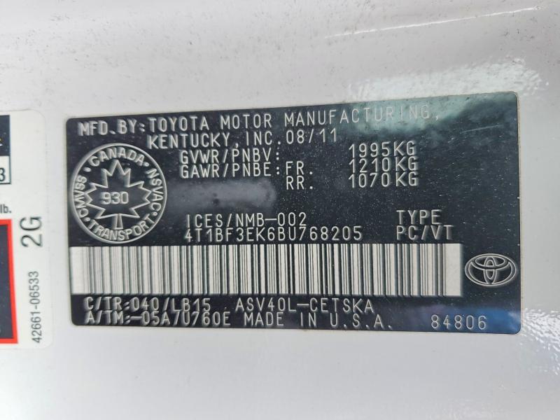 Продаж на аукціоні авто 2011 Toyota Camry, vin: 4T1BF3EK6BU768205, номер лоту: 77094055