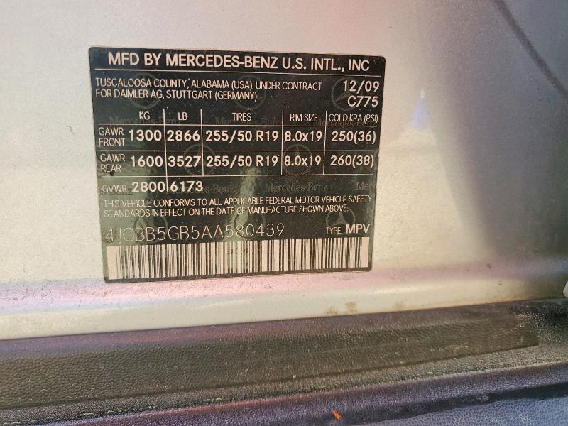 Aukcja sprzedaży 2010 Mercedes-benz Ml, vin: 4JGBB5GB5AA580439, numer aukcji: 41600456