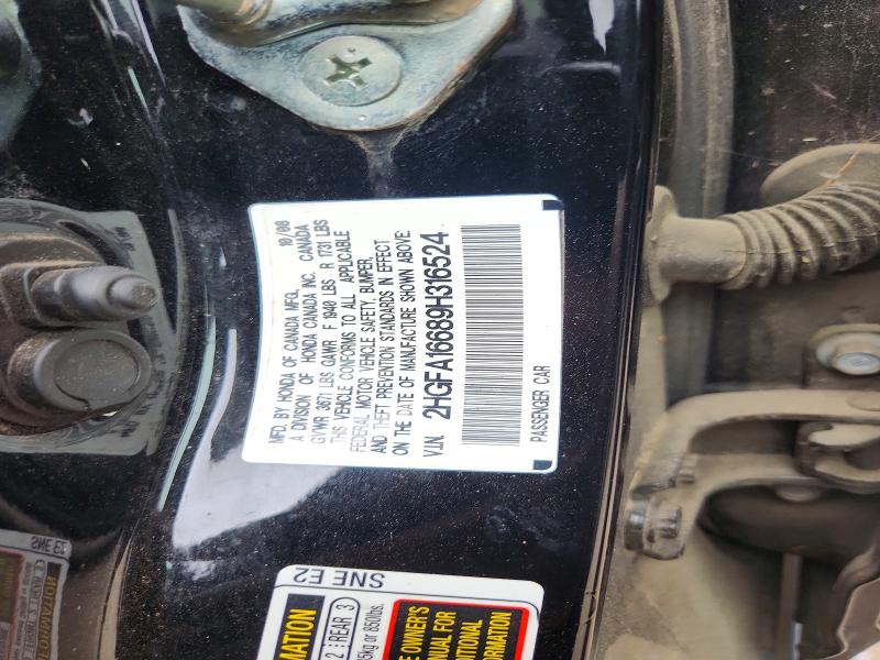 2009 Honda Civic მანქანა იყიდება აუქციონზე, vin: 2HGFA16689H316524, აუქციონის ნომერი: 47907006