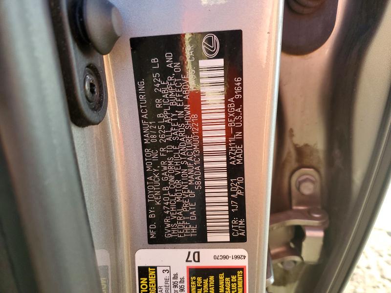 41974306 :رقم المزاد ، 58ADA1C13MU012218 vin ، 2021 Lexus Es 300h مزاد بيع