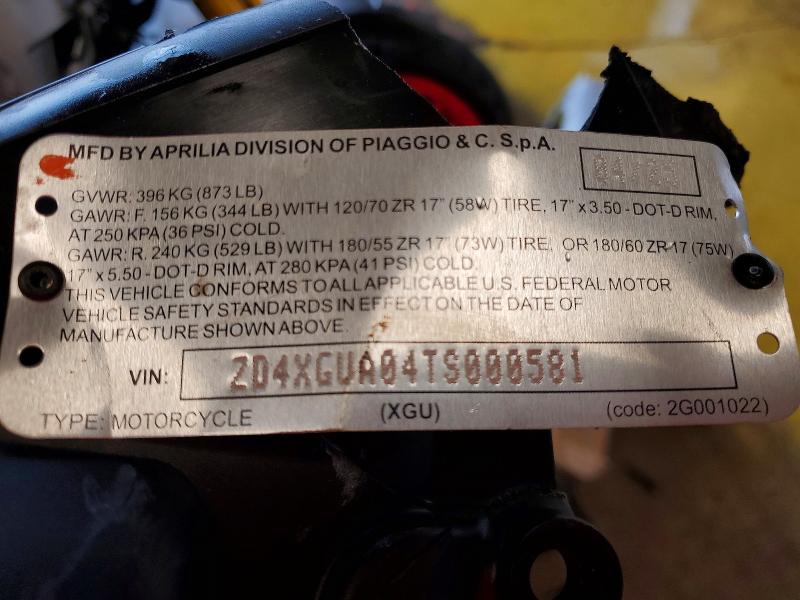 Продаж на аукціоні авто 2026 Aprilia Rs, vin: ZD4XGUA04TS000581, номер лоту: 47399296
