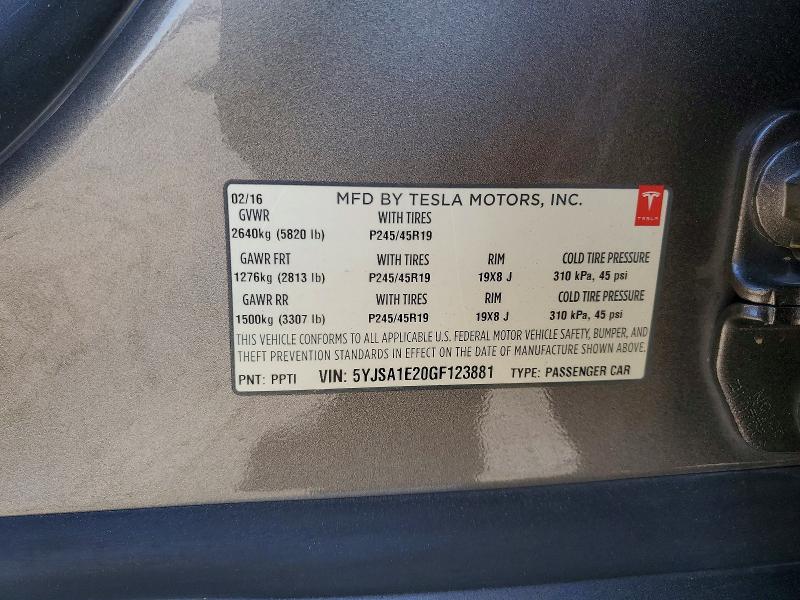 47932286 :رقم المزاد ، 5YJSA1E20GF123881 vin ، 2016 Tesla Model S مزاد بيع