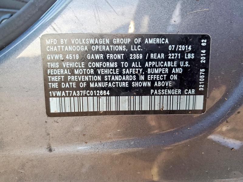 Aukcja sprzedaży 2015 Volkswagen Passat, vin: 1VWAT7A37FC012664, numer aukcji: 45556676