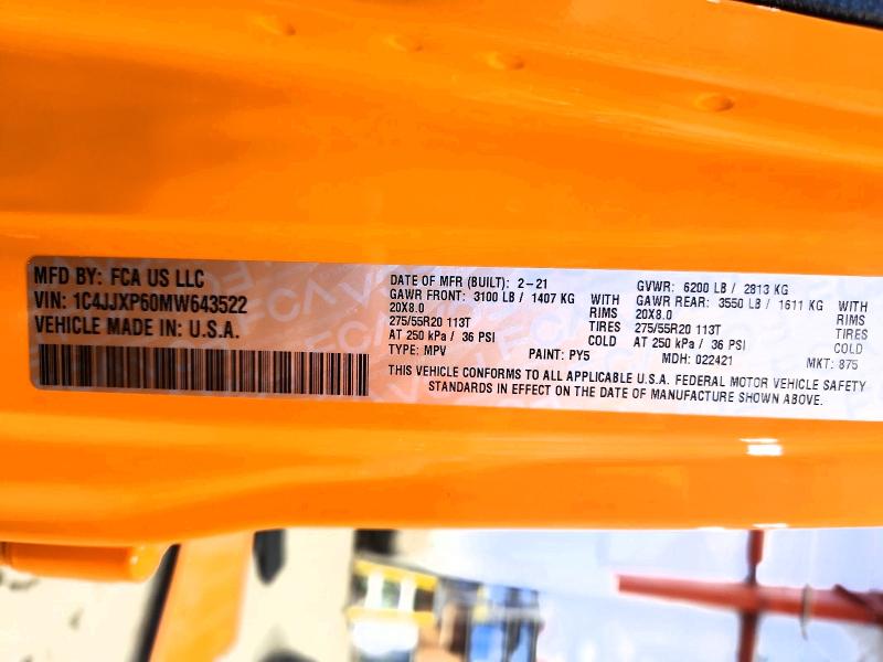 Продаж на аукціоні авто 2021 Jeep Wrangler Unlimited, vin: 1C4JJXP60MW643522, номер лоту: 46648906