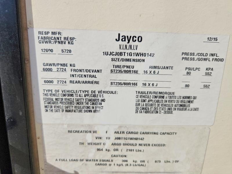 Продаж на аукціоні авто 2016 Jayco Eagle, vin: 1UJCJ0BT1G1WH0142, номер лоту: 45821246