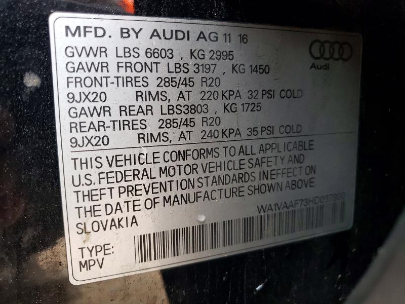 Aukcja sprzedaży 2017 Audi Q7, vin: WA1VAAF73HD037930, numer aukcji: 46943326