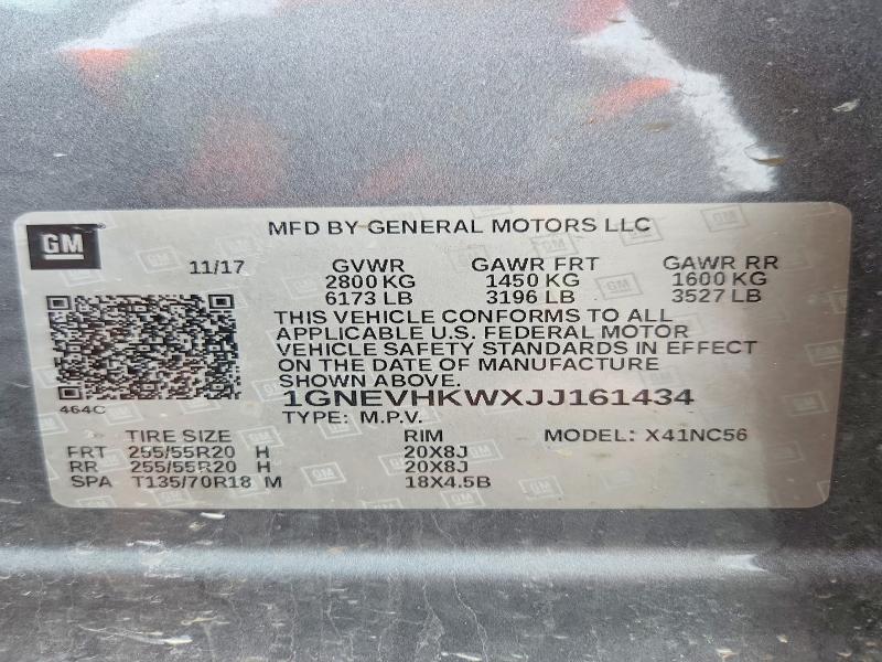 47046986 :رقم المزاد ، 1GNEVHKWXJJ161434 vin ، 2018 Chevrolet Traverse مزاد بيع