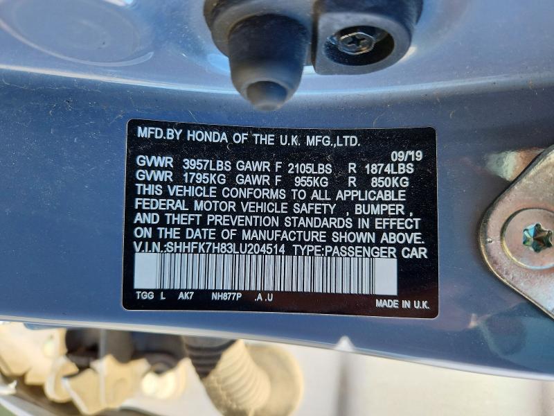 Продажа на аукционе авто 2020 Honda Civic, vin: SHHFK7H83LU204514, номер лота: 46496606