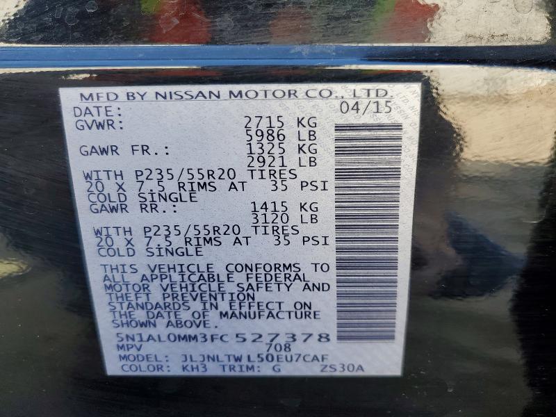 Aukcja sprzedaży 2015 Infiniti Qx60, vin: 5N1AL0MM3FC527378, numer aukcji: 79801225