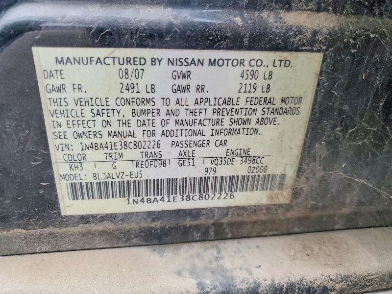 2008 Nissan Maxima მანქანა იყიდება აუქციონზე, vin: 1N4BA41E38C802226, აუქციონის ნომერი: 41876916