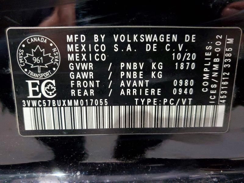 Aukcja sprzedaży 2021 Volkswagen Jetta, vin: 3VWC57BUXMM017055, numer aukcji: 45851686